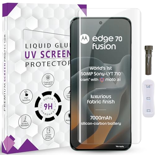 Image of Advanced HD+ UV Tempered Glass Screen Protector For Motorola Edge 70 Fusion 5G (6.78 Inch, Pack of 1) Full Adhesive UV Curved Screen Guard, Case Friendly with installation kit
