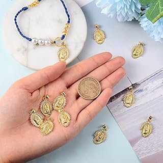 Ornaland 10 Pcs Oval Holy Virgin Maria Charms 18K Gold Plated Brass Cubic Zirconia Maria Pattern Pendants for Jewelry Making