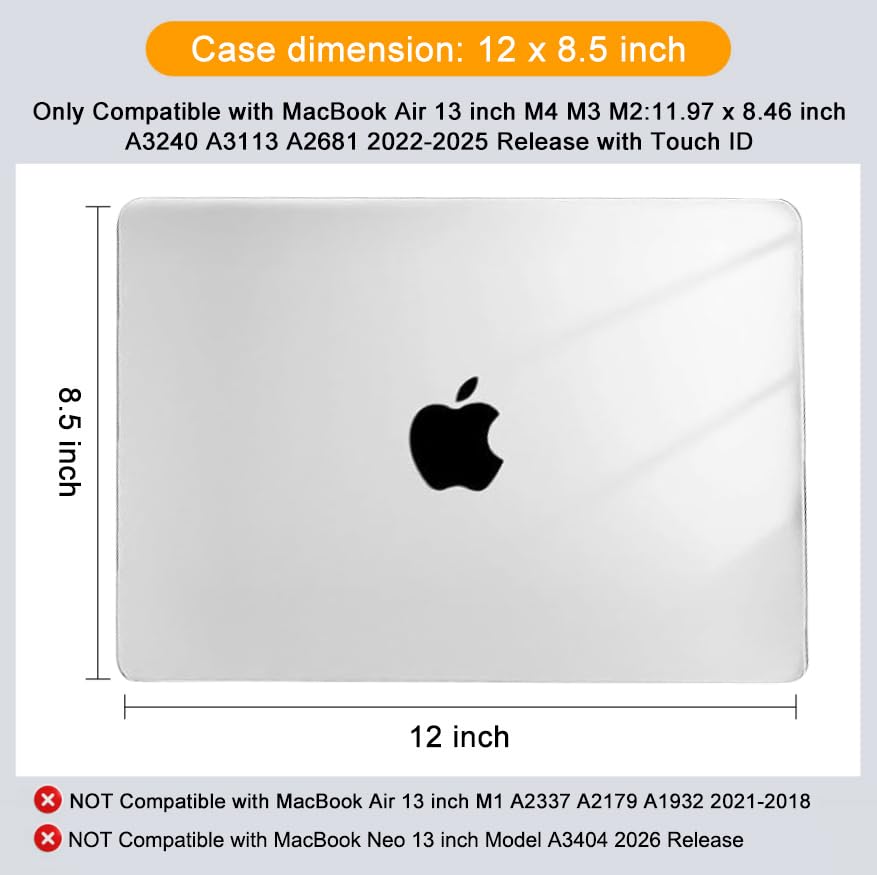 Image of MOSISO Compatible with MacBook Air 13 inch Case M5 2026 M4 2025 M3 M2 2024-2022 A3449 A3240 A3113 A2681,Hard Shell&Keyboard Cover&Screen Film&Pouch for MacBook Air 13.6 inch Case, Crystal Clear
