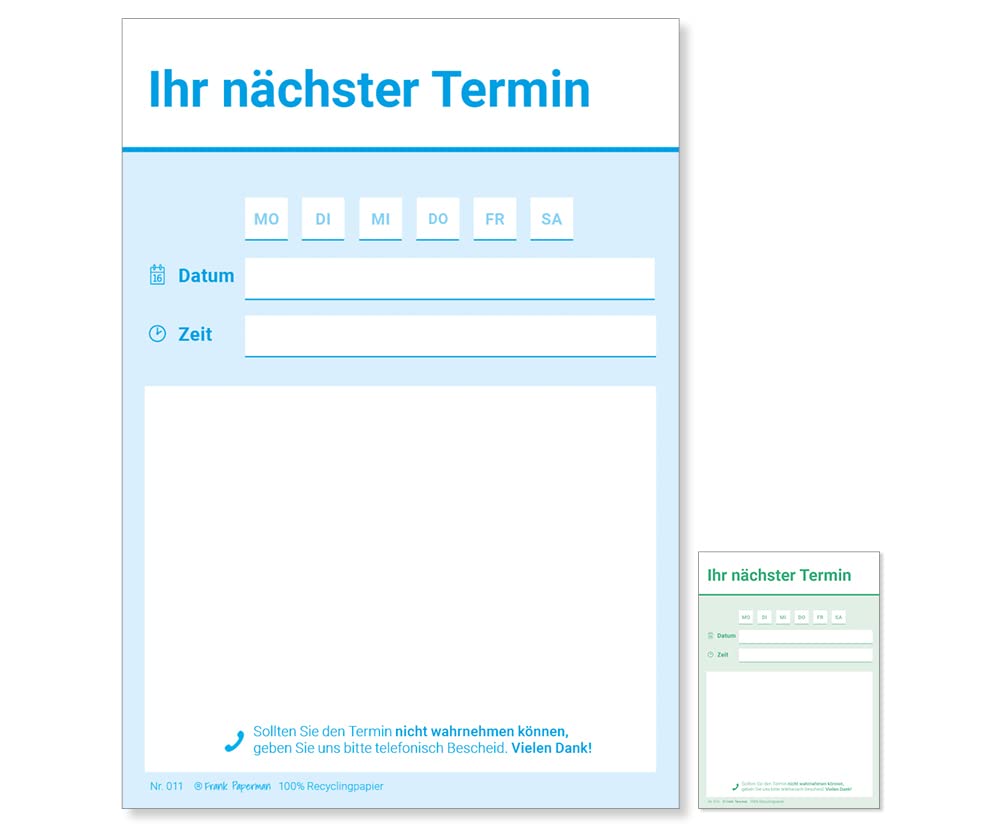 Frank Paperman | 600 Terminzettel Praxis | 12 x Terminblock à 50 Blatt | blau | 1 Ausfüllzeile pro Zettel | für Ärzte Heilpraktiker Physio Massage Studios u.v.m.