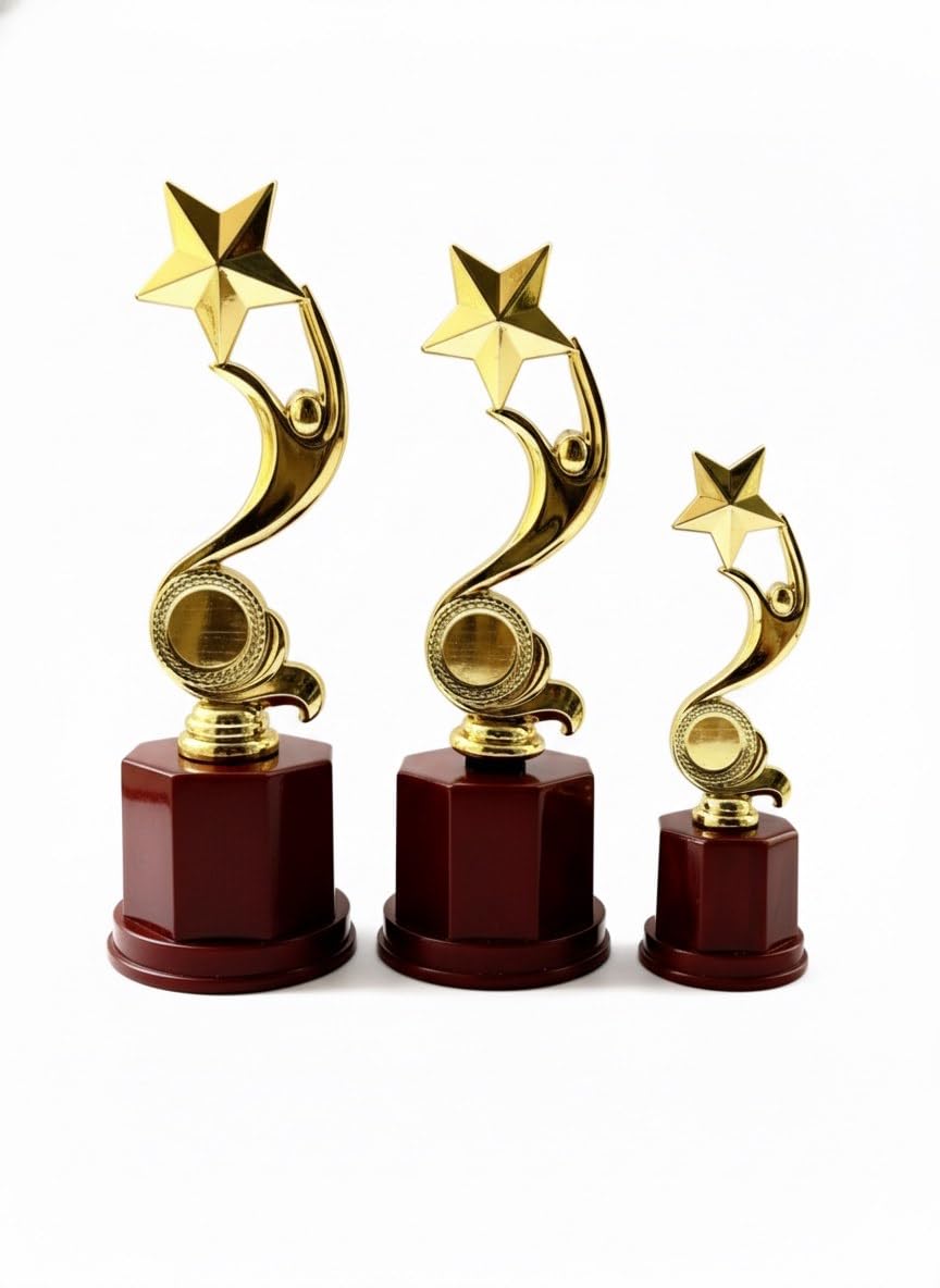 Victory Star Trophy Set of 3 – Gold Fiber Winners Trophy (9.8”, 8”, 7”) for 1st, 2nd, 3rd Position Awards & Competitions-picture-31