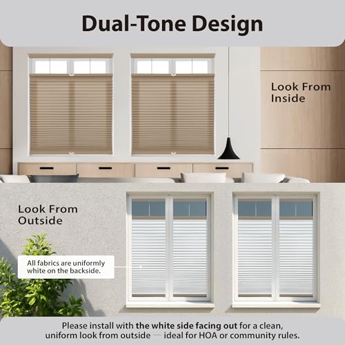 Image of DEZ FURNISHINGS Cordless 1.5 inch Light Filtering Top Down Bottom Up Cellular Shade, 28 inch W x 36 inch H, Latte