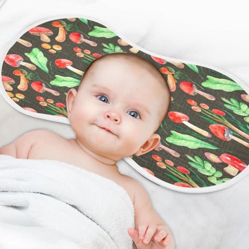 Kigai Mushroom Burp Cloths for Baby 4-Layer Cotton Muslin Burping Cloths 22x11 inch Super Soft & Absorbent Spit Up Burp Rags for Newborn Boys Girls 2 Pack4