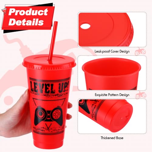 Mifoci Video Game Plastic Cups with Lids and Straws Reusable Tumbler with Lid and Straw Cute Iced Coffee Travel Cups Mug Water Bottle for Adult Kid Gaming Birthday Supplies(Multicolor,24 Pcs) - Image 4