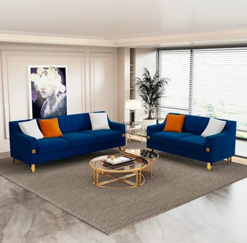 A to Z Furniture Classic Seater Sofa Set Luxury Chesterfield Leatherette Sofa in for Home Living Room & Office Stainless Steel Legs (Blue, 3+2 Seater)