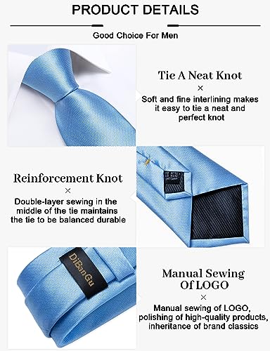 Image of DiBanGu Mens Silk Necktie Solid Color Tie and Pocket Square Cufflink Tie Clip Set Woven Plain Ties for Men Wedding Party