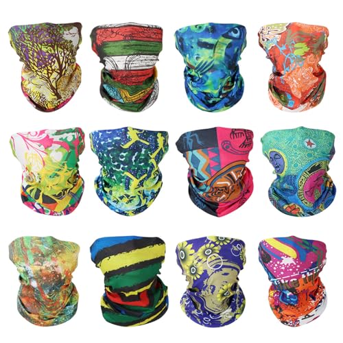 GUIFIER 12 PCS Multifonction bandanas sans coutures tour de cou écharpe bandana foulard de tete magique tube masque bandeau de sport pour festivals de...