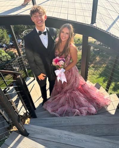 Spaghetti Strap Long Floral Prom Dress Ball Gown Sweetheart Chiffon Corset Print Formal Evening Dress for Women4