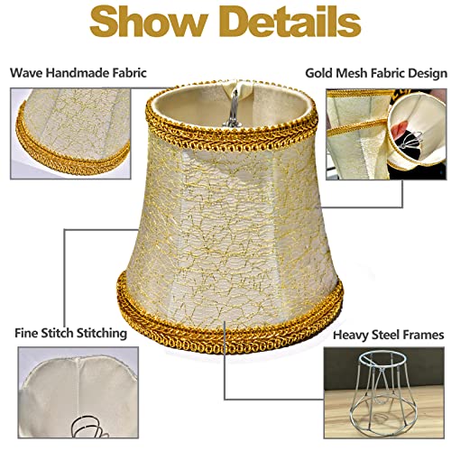 Chandelier Lamp Shades,Paliublo Clip-On Metal Frame-Cloth Lampshade Small Light Covers For Modern European Style Droplight Wall Lamp Candle Crystal Chandelier,Decorate Home Hotel Ktv (6, Gold Mesh) #TOP1