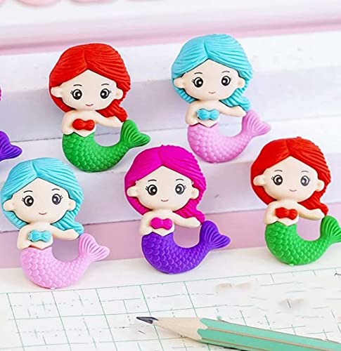 Image of Radiance 12 Pcs Mermaid Shape Erasers for Kids | Cute Pencil Erasers for Girls | Fun Stationery for School & Birthday Return Gifts | Random Designs & Colors