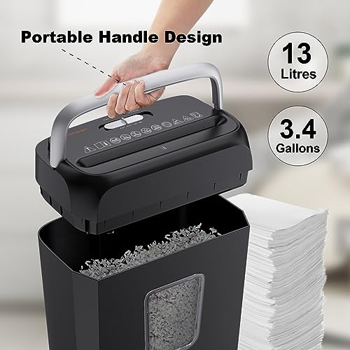 Bonsaii Paper Shredder for Home Use, 6 Sheet Cross Cut Shredder, Shred Credit Card/Staples/Clips, Shredder for Home & Small Office Use, Home Shredder with Portable Handle Design & 13L Bin (C237-B)