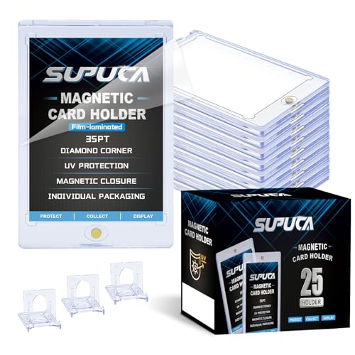 Supuca 25ct Magnetic Card Holder 35PT, One Touch Protector for Trading Cards, Hard Plastic Sleeves Display Case for Baseball and Sports Cards