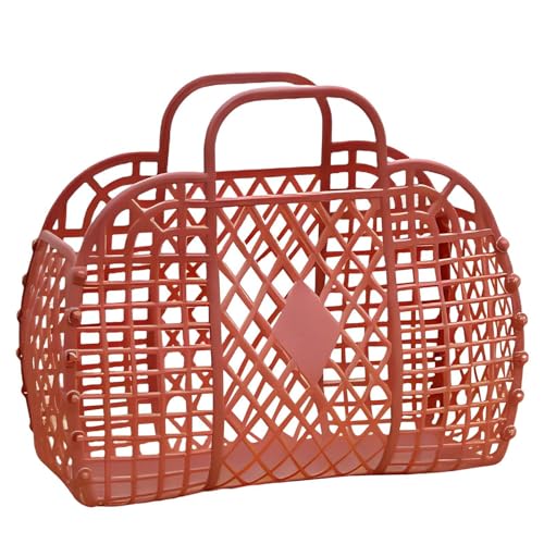 Borsa da Spiaggia in Gelatina di Plastica - Cesto Regalo Riutilizzabile per Bambini, Cestino Pasquale, Rete Estiva alla Moda, Rosso Scuro