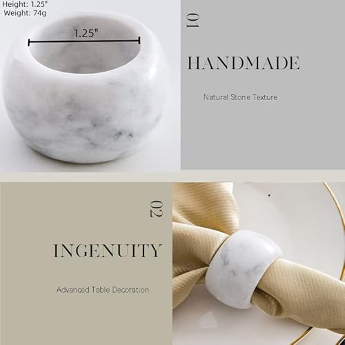 Set Of 4 White Marble Napkin Rings-Handmade Natural Stone Napkin Ring Holders For Dining Table, Vintage Farmhouse Natural Style Table Decoration #TOP4