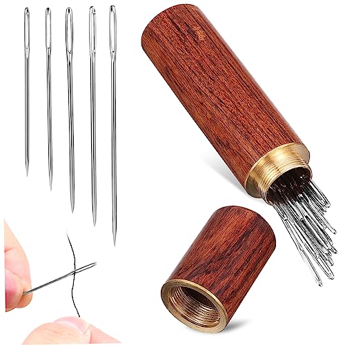 Sewroro 1 Set Sewing Needles Assorted Stainless Steel Needles with Eye Design Wooden Storage Case for Hand Sewing Embroidery Cross Stitch and Craft Projects