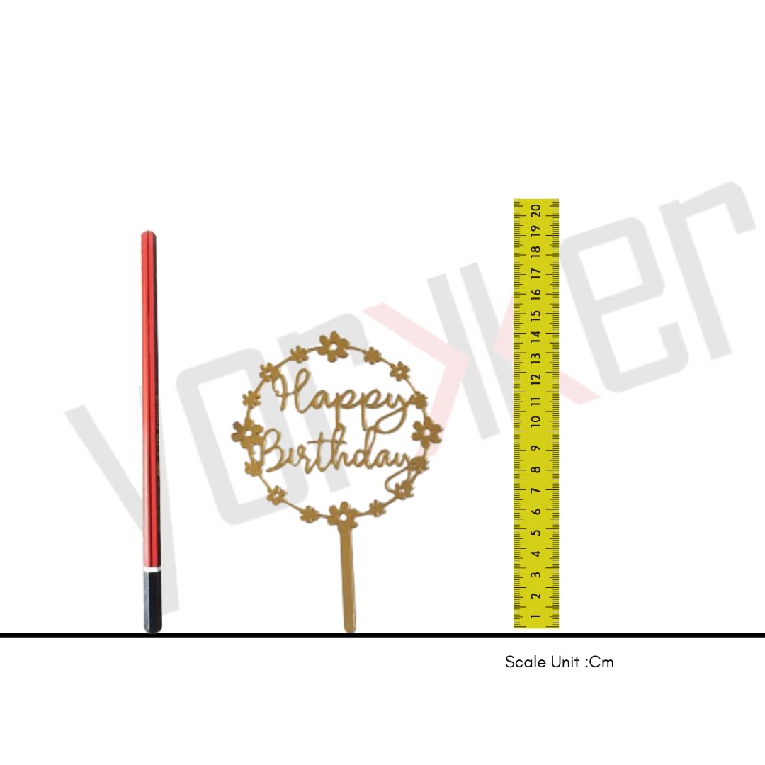 Yorkker Cake Toppers (Happy Birthday & Happy Anniversary) Golden Acrylic Cake Toppers for Kids Boy's Girls Adult Birthday Cake Decoration Supplies/Cake Accessories 5 Pcs Large 1