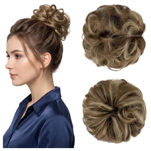 Messy Bun Hair Piece,Qunlinta Hair Bun Thick Updo Scrunchies Hair Extensions Ponytail Hair Pieces for Women Girls Light Brown Mix Ash Blonde