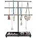 MyGift Modern Jewelry Organizer, 3 Tier Black Metal Tabletop Bracelet and Necklace Jewelry Storage Display Tree Rack with Base Ring Tray
