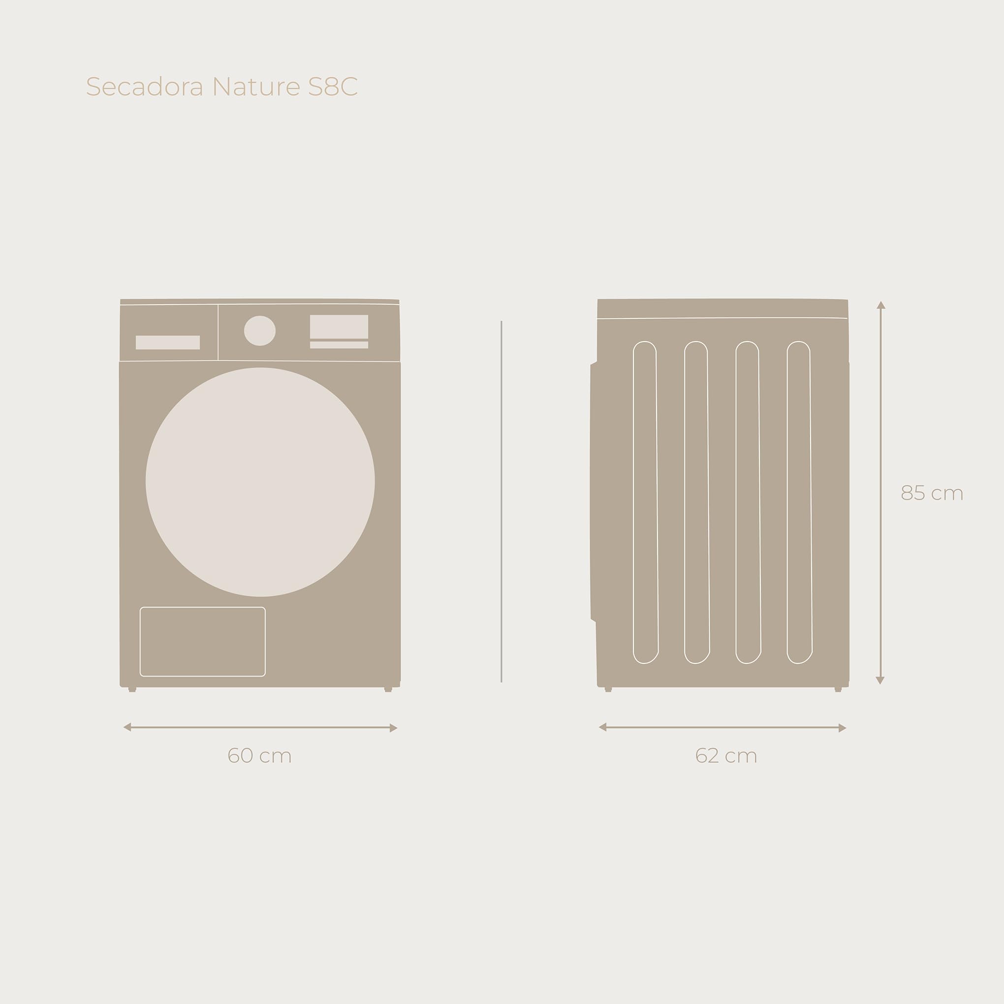 EVVO Secadora condensación 8 kg, Selector de Tiempo, Clase Energética B, Aire Frío para Prendas Delicadas, Airfresh, Sensor de Humedad, Antiarrugas, Inicio Diferido (Modelo Nature S8CX Inox)