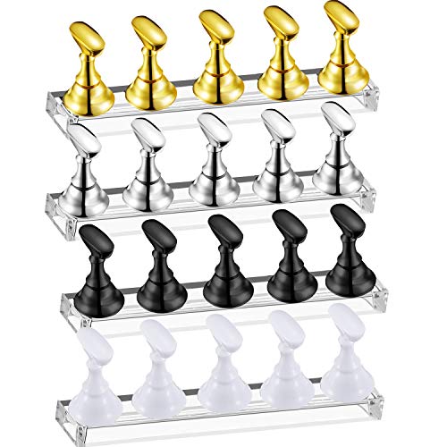 4 Sets Acrylic Nail Holder DIY Fingernail Stand Nail Magnetic Art Holder Nail Training Display Stand Nail Practice Tip Holder for Nail DIY Manicure Tool, 4 Colors