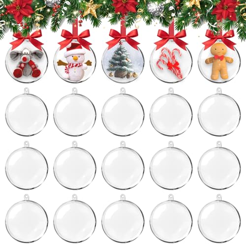 pangutheos 20 Piezas Bola Navidad Personalizada, Adornos Árboles Navidad de 8 cm Bolas Navidad Transparentes DIY Rellenables Bola Transparente para Navidad y Decoración Hogar