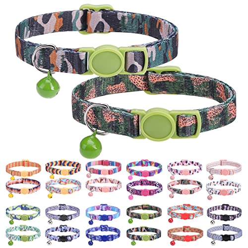 Dillybud Breakaway Cat Collars For Girl Boy Cats,Spring Summer All Weather Cat Collar Personalized Pattern 2 Pack,Cute Classic Safety Buckles And Bells,Adjustable Printed Nylon Colorful Pink #TOP8