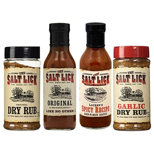 Salt Lick Favorites Assortment, one each of Original Dry Rub, Original Sauce, Spicy Sauce and Garlic Dry Rub