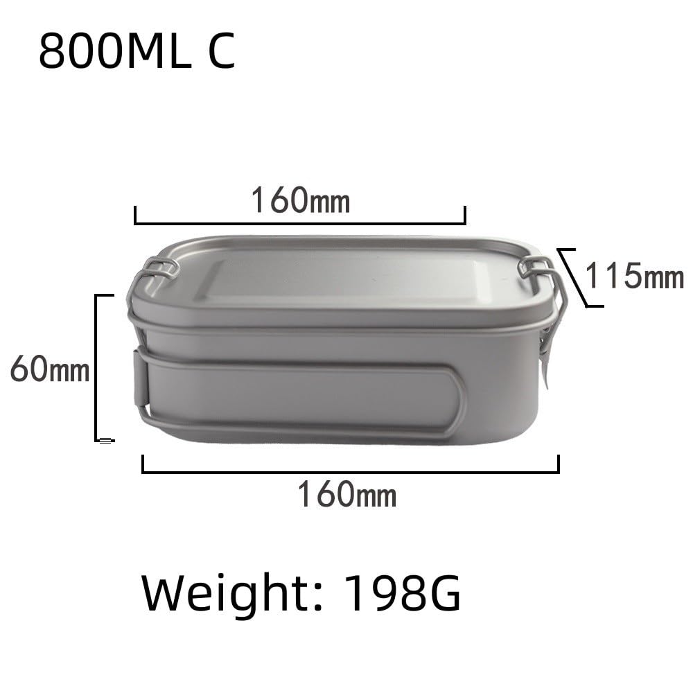 Echeson Pure Titanium Lunch Box 800ML Outdoor Camping Portable Square Lunch Box Household Tableware (Color : 800ML C)