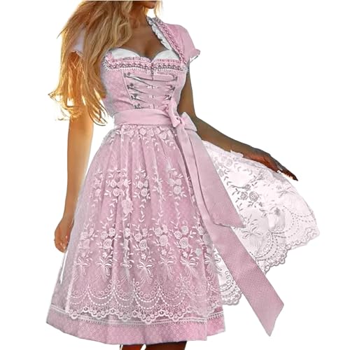 Vestido tirolés elegante de encaje vintage con acabados premium de cintura alta