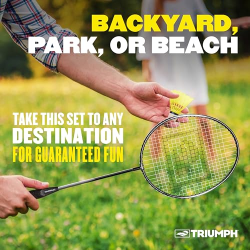 Image of Triumph Sports Badminton Set for Backyard & Outdoors with 4 Steel Rackets, 3 Badminton Birdies & Carry Bag - Ultimate Outdoor Game Set for Backyards, Beaches, Camping & Tailgating