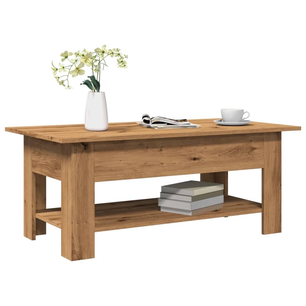 SXZenSpace Artisan Oak Coffee Table 102 x 55 cm Engineered Wood Small Living Room with Storage Shelf, Modern Sofa Side Easy Assembly for Lounge, Hallway & Bedroom