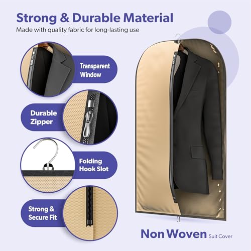 Image of Kuber Industries 24 Pcs Non Woven Coat cover | Travel Dress Covers with Zip | Hanging CoatJacket Bag for Wardrobe | Blazer Bags for Saree, Shirt | Unisex Half Transparent Suit Covers | Brown