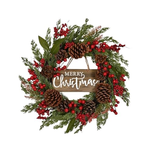Couronne de Noël – 50 cm – Multifonctionnelle pour portes, porche – Baies décoratives rouges | Couronne de Noël d'extérieur
