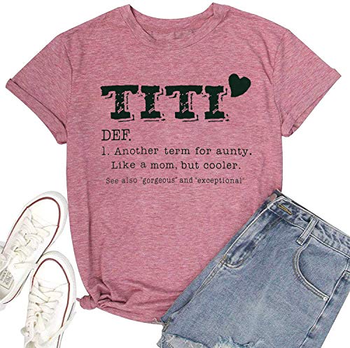 Titi Shirt for Women Cute Heart Aunt Vibes T Shirt Casual Cool Aunty Shirt Funny Letter Print Short Sleeve Aunt Tee Top (S, Pink)