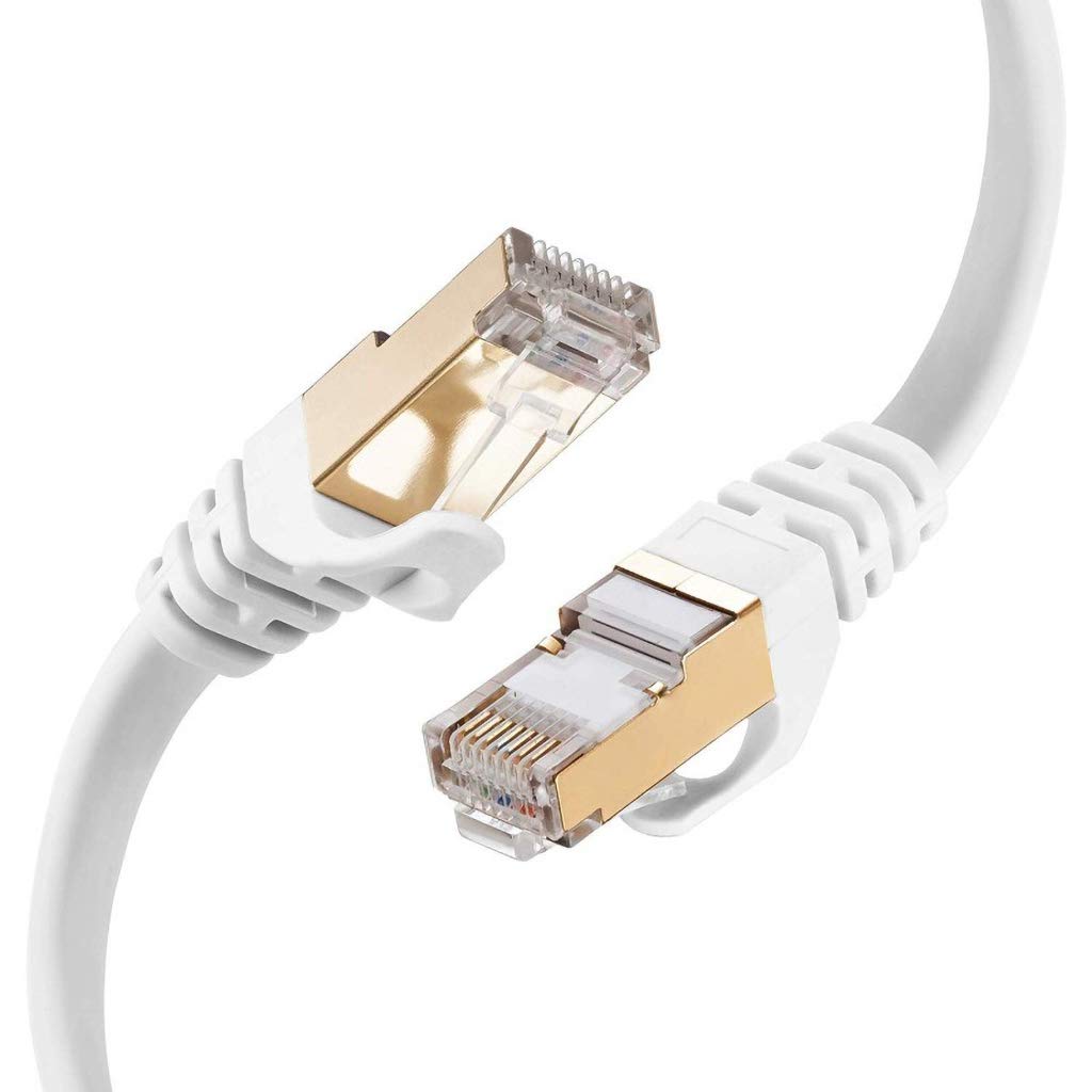 FVLFIL Cat 7 Ethernet Cable 50 ft White - Fastest Cat7 Flat Ethernet Patch Cables 10GB with Gold Plated RJ45 Connectors - Internet Network Cable for Modem Router LAN Computer Xbox