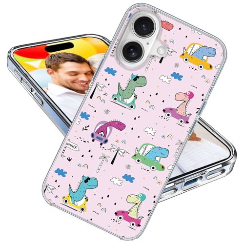 Coque iPhone 16 anti-choc fine et flexible avec motif dinosaure dessin animé