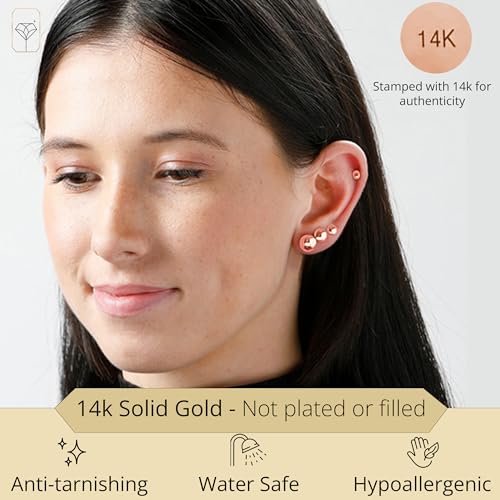 14k Gold Stud Earrings for Women | Rose Gold Ball Earrings | 14k Gold Earrings for Women & Men | Half Button Gold Ball Stud Earrings | 4MM-8MM Real Gold Post Hypoallergenic Earrings by MAX + STONE2