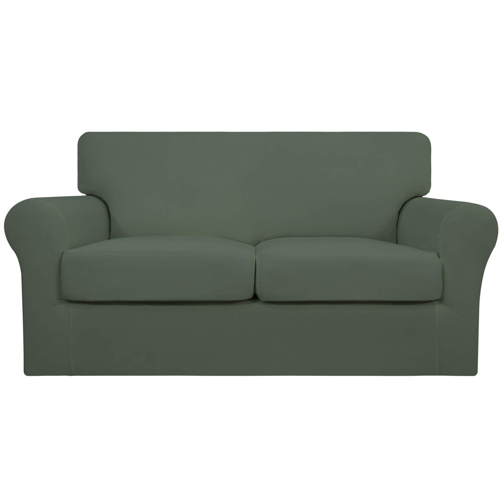 Easy-Going 3 Pieces Stretch Soft Couch Cover for Dogs - Washable Sofa Slipcover for 2 Separate Cushion Couch - Elastic Furniture Protector for Pets, Kids (Loveseat, Greyish Green, Medium)