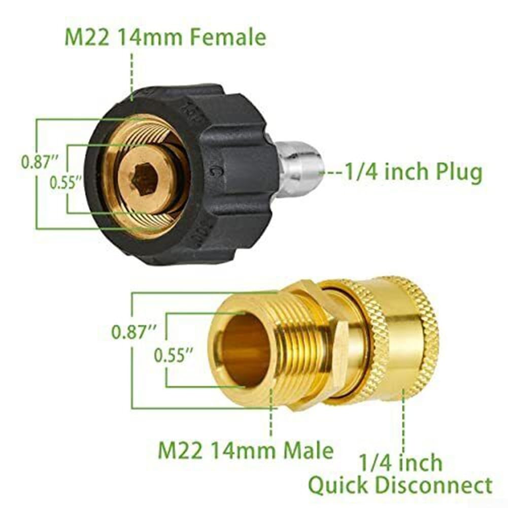 Set Adattatori Per Idropulitrice M22 14mm - Doppio Kit Con Presa Rapida 1/4", Ottone E Acciaio, Fino A 5000 PSI - Foto 9