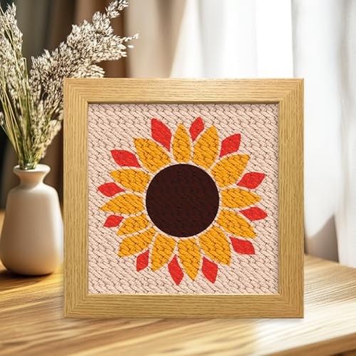 Image of BEUNITONE 2 Sets DIY Punch Needle Kits for Beginners,Sunflower Pre-Printed Pattern,Embroidery Punch Needle Starter Kits for Adults,Includes Pre-Printed Cloth,Yarns,Hoops,Threader and Instruction
