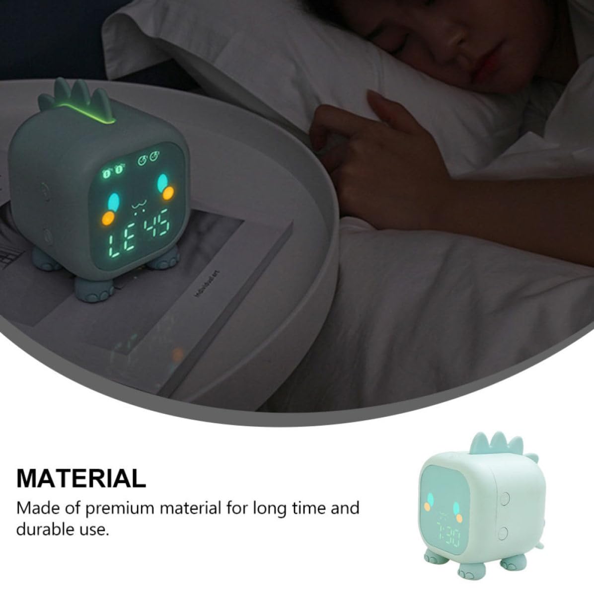 Reloj Despertador Infantil Digital Luz LED Verde y Temporizador de Siesta para Habitación Ñiño, Material Silicona y Abs, Diseño Moderno para Uso en Dormitorio