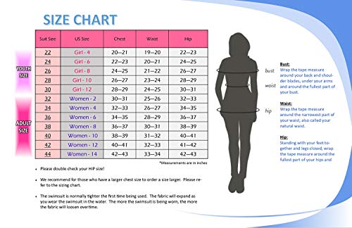 Adoretex Girl's/Women's Printed One Piece Thin Strap Athletic Swimsuit (Fn040) - Multi Blue - 28 #TOP6
