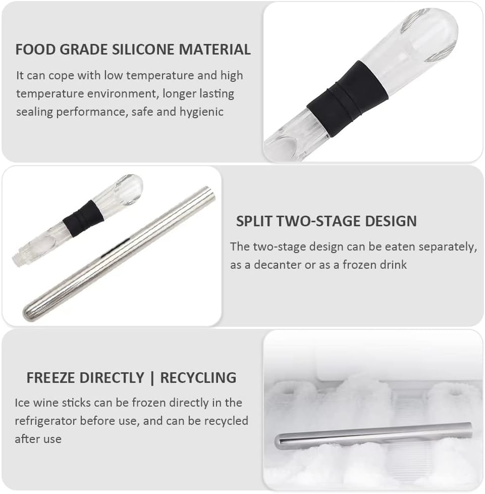 Wine Chiller Stick, 3 in 1 Wine Cooler Stick with Wine Pourer Stainless Steel Red Wine Bottle Cooler Chiller Stick Container Freezer for Evening Picnic, Party, Celebration Gifts Champagne Chiller