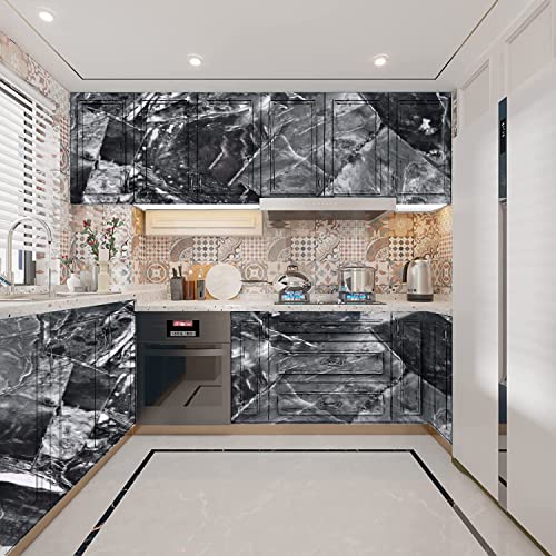 Yancorp 16\"x120\" Black Marble Contact Paper Peel and Stick Wallpaper Removable Film Self-Adhesive Granite Kitchen Backsplash Tile Countertop - Thumbnail 3