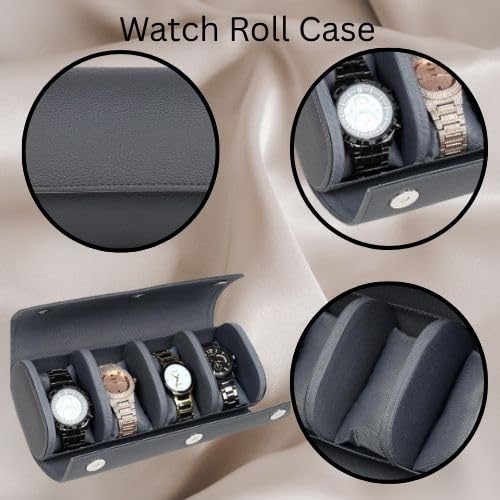 Image of essart Travel Watch Roll Case 4 Slots - Portable Luxury Watch Organizer & Storage Box for Men & Women