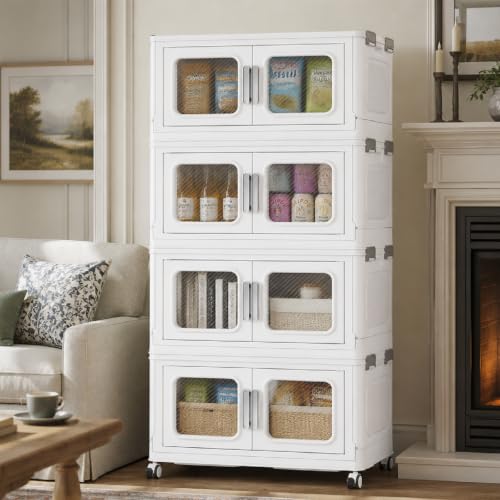 BROVIEW 240 Qt Extra Large Stackable Storage Bin with Lids, 4 Pack White