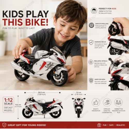 Image of 1:12 Hayabusa Diecast Motorcycle Model Metal Body with Plastic Parts Mini Collectible Bike by Maisto [Pack of 1] [Random Color]