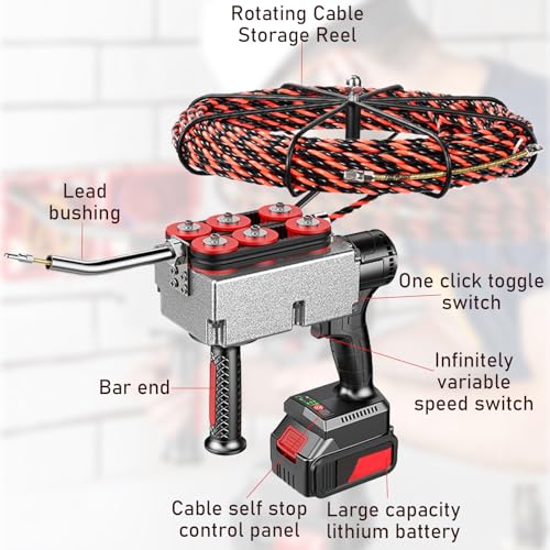 Cordless Automatic Electrician Wire Threading Machine - Brushless Motor Electric Wire Puller Through Wall With Stepless Speed, Wall Wiring Tool For Hydropower Wiring & Construction Work 15m