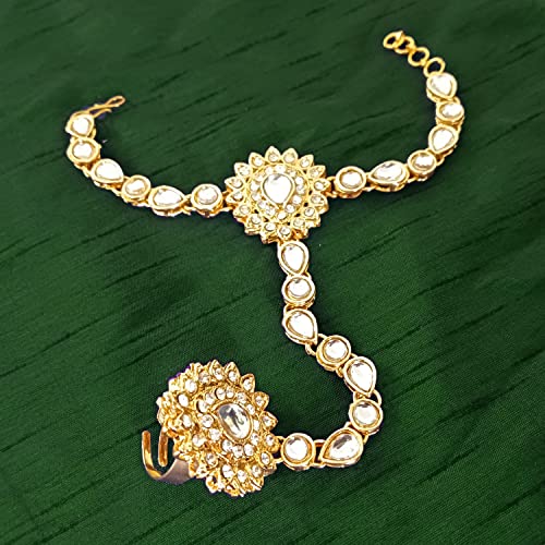 Efulgenz Indian Ring Bracelet Haathphool Indian Hand Chain Finger Ring Link Chain Bracelet Hand Jewelry Crystal Kundan Wedding Bridal Bracelet Hand Harness Slave Bracelet Bollywood Jewelry for Women2