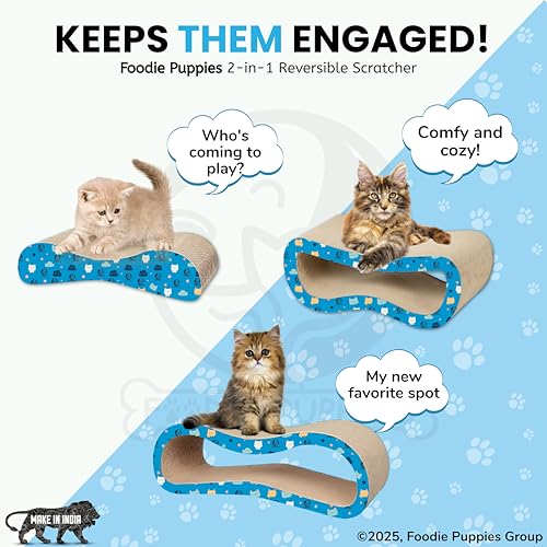 Image of Foodie Puppies 2 in 1 Cat Scratcher Pad with Catnip for Cats & Kittens - (B Shape Scratcher 55 x 23 x 14 cm) | Durable Corrugated Scratching House, Easy to Assemble | Furniture Protection.